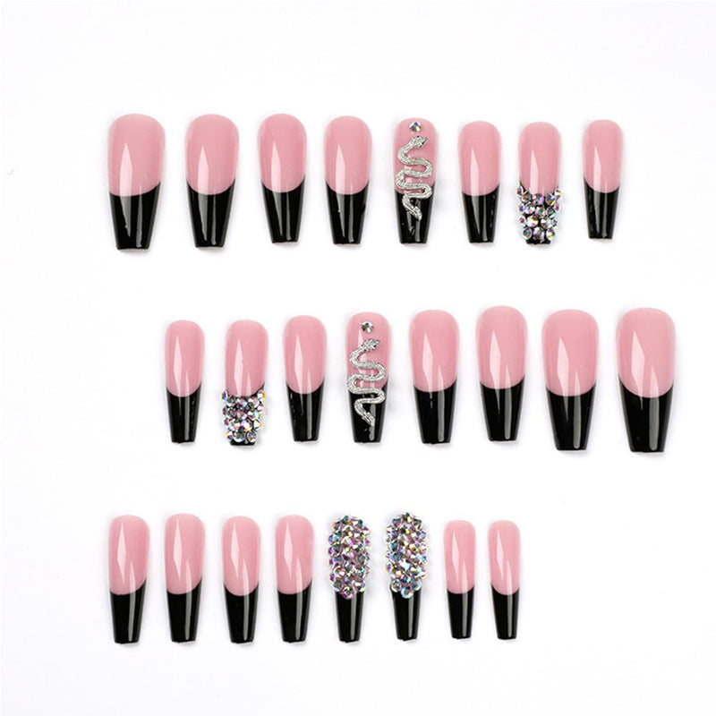 Long Square Press-On Nails - Diamond Snake Print 24-Piece Set