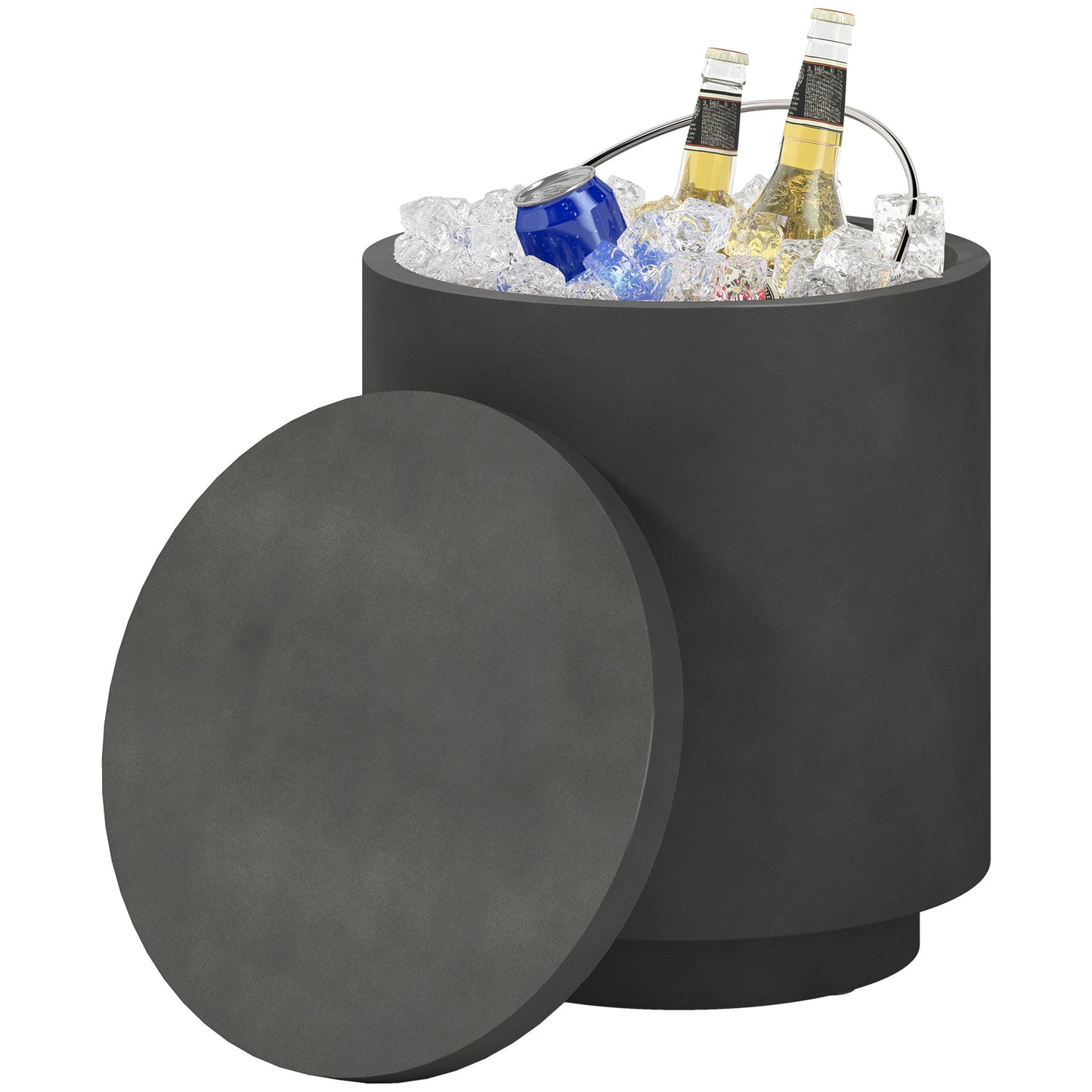2.6 Gal Concrete Cooler Side Table with Storage - Charcoal Gray
