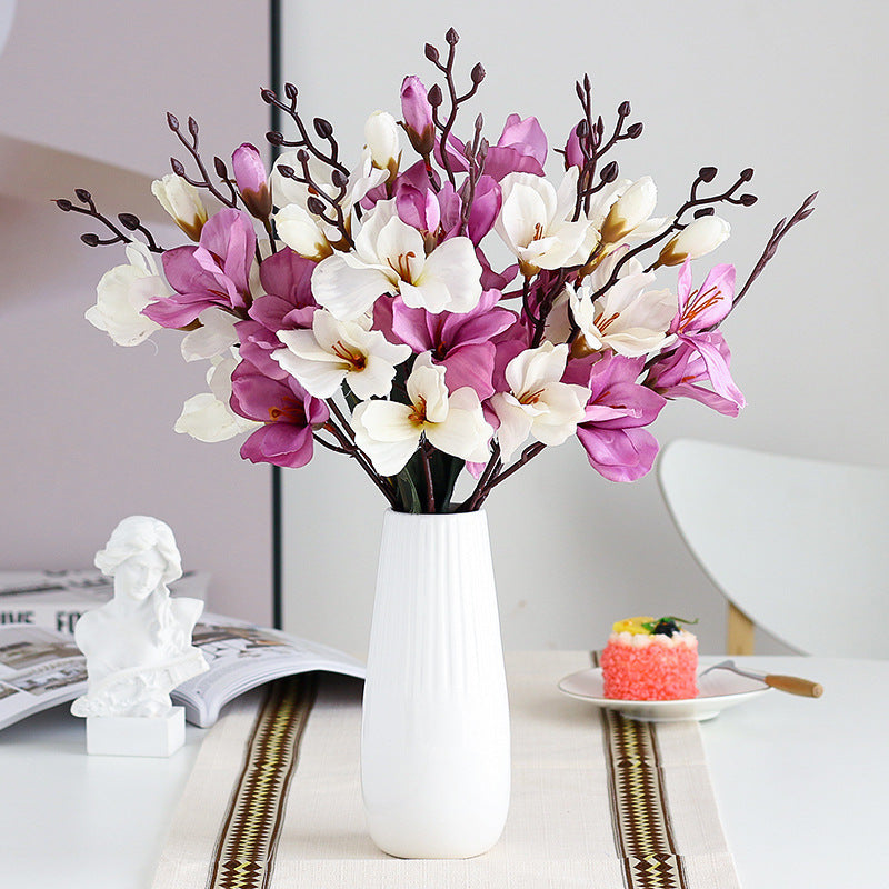 Artificial Magnolia Flower Bouquet - Fake Home Decor Flowers for Indoor & Photography