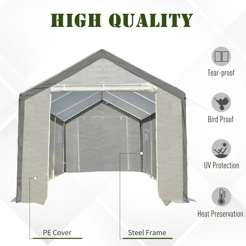 Walk-In Greenhouse with Roll-Up Windows and Weather Cover - White Garden Shelter