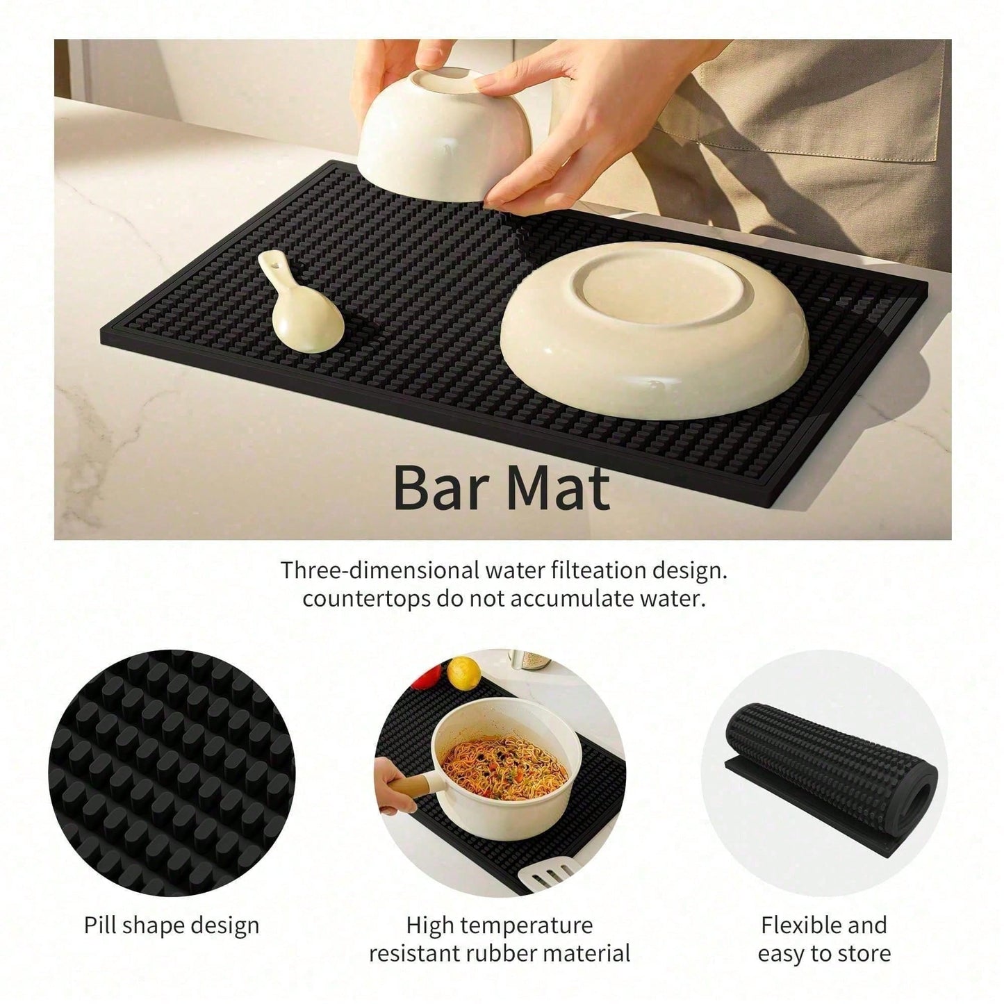 Set Of 2 18x12 Inch Heat Resistant Rubber Drying Mats, Multi Purpose