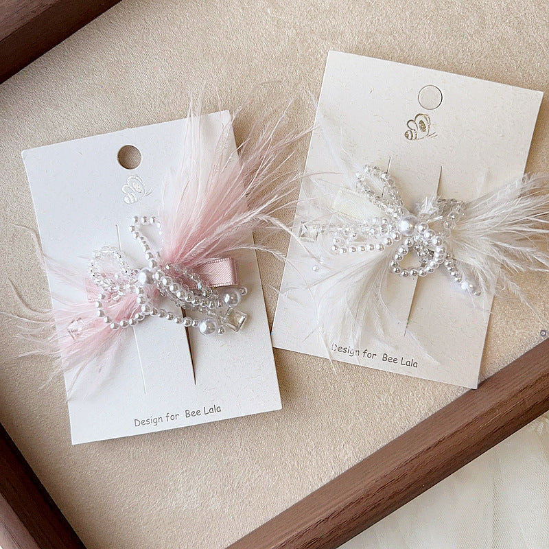Children's Birthday Hat Hair Clip - Pearl & Feather