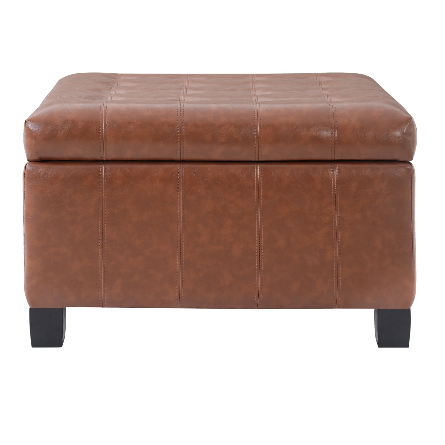 Light Brown PU Storage Ottoman with Lift-Top, 30.25" Square