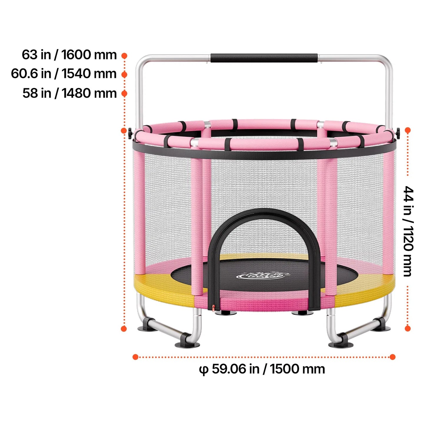 60 Inch Mini Trampoline for Kids - Indoor Outdoor Play with Enclosure Net & Gymnastics Bar