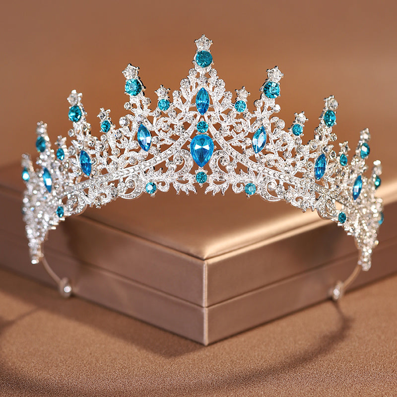 Crown Tiara Alloy Rhinestone Crystal - Silver Dark Blue