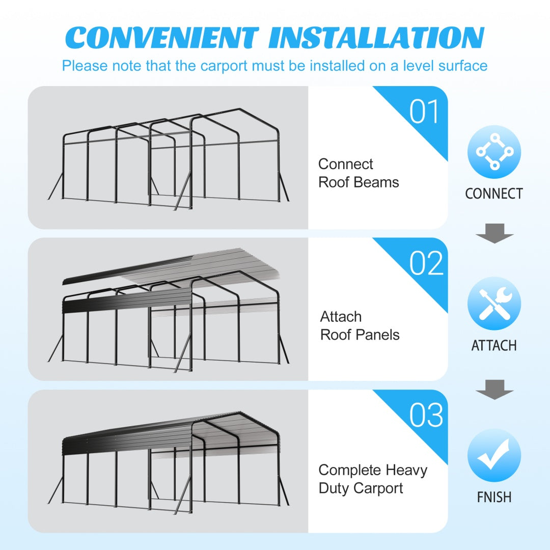 Heavy Duty Galvanized Steel Carport Canopy with Waterproof Roof - Large Capacity Shelter