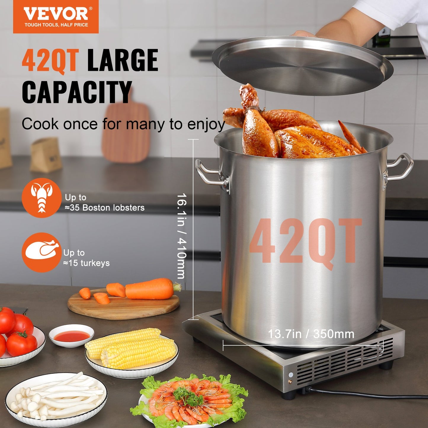 42 Quart Stainless Steel Stockpot - Heavy Duty Cooking Pot