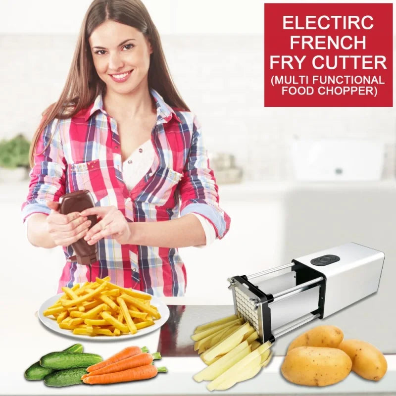 Electric French Fry Cutter with Stainless Steel Blades - Commercial & Household Food Slicer