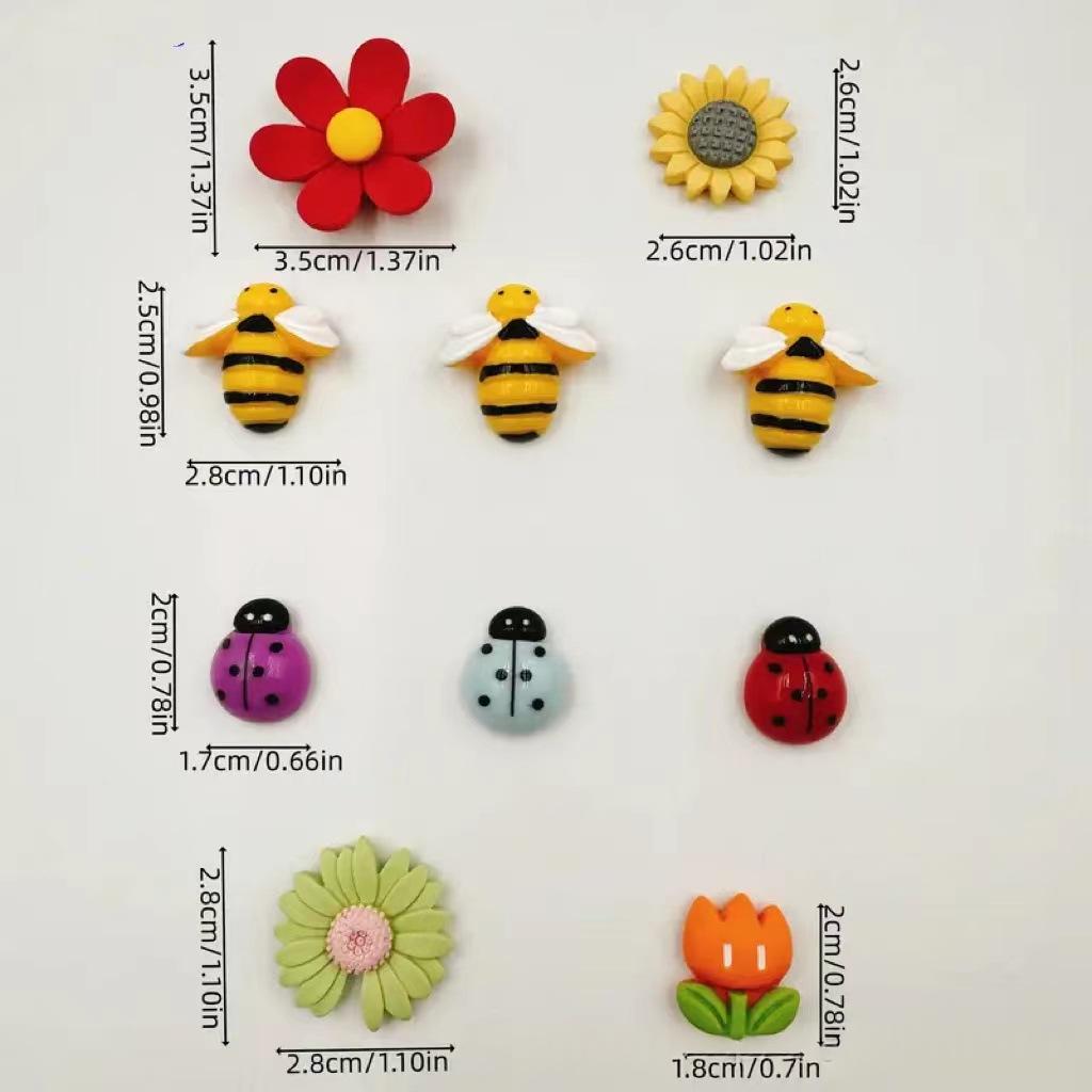 Cartoon Flower Refrigerator Magnets Set - 10 Resin Magnet Decor