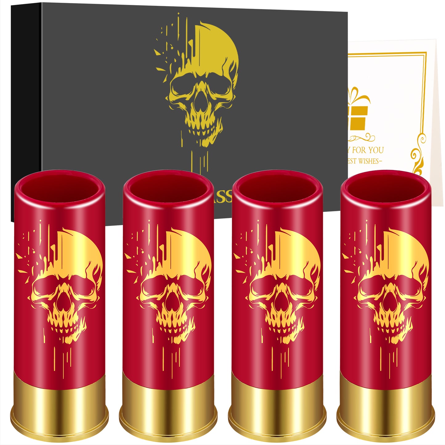 Skull Shot Glasses Set - 4pcs Reusable Plastic Cups for Cocktails