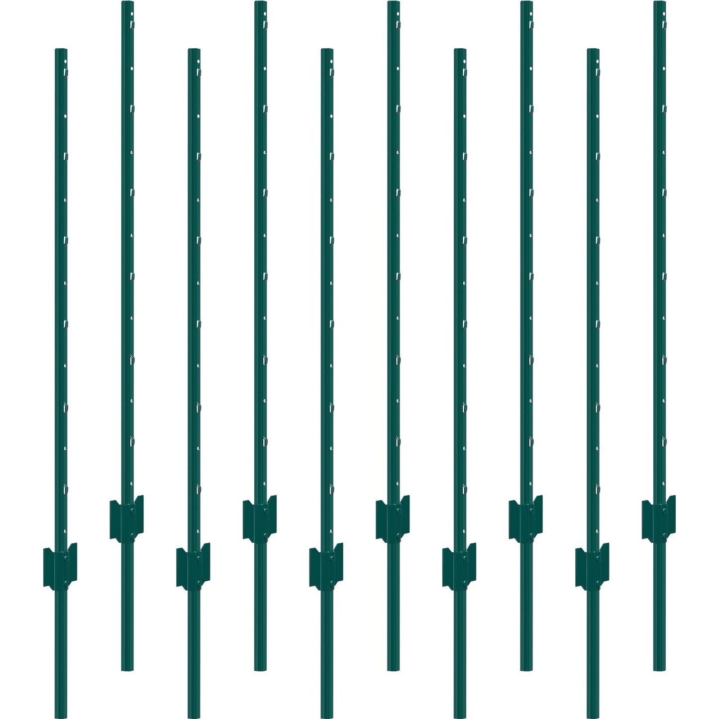Heavy Duty 4 Feet Metal Fence Post Pack of 10 - Green Garden Fence Support