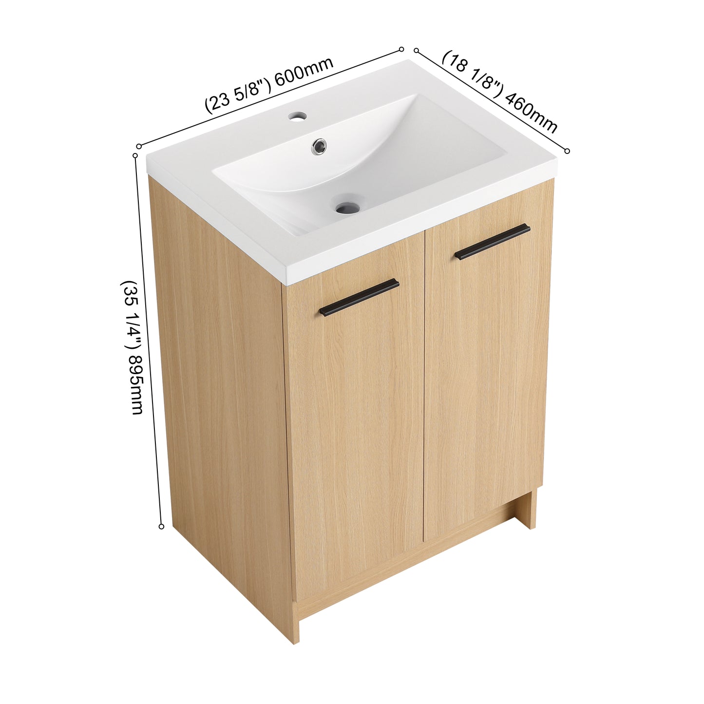 24" Freestanding Bathroom Vanity Set with Linen Cabinet - Light Oak