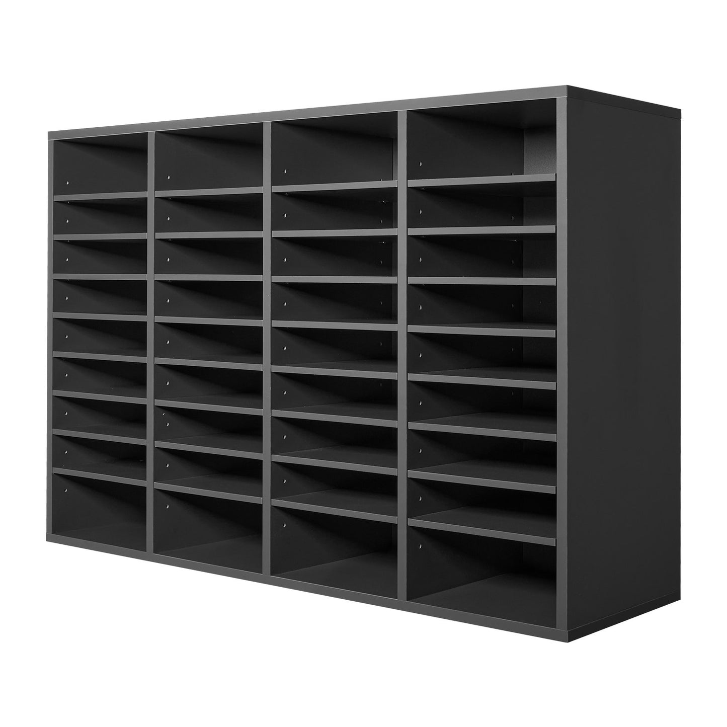 36-Compartment Literature Organizer - Wooden Mailbox Sorter, Grey