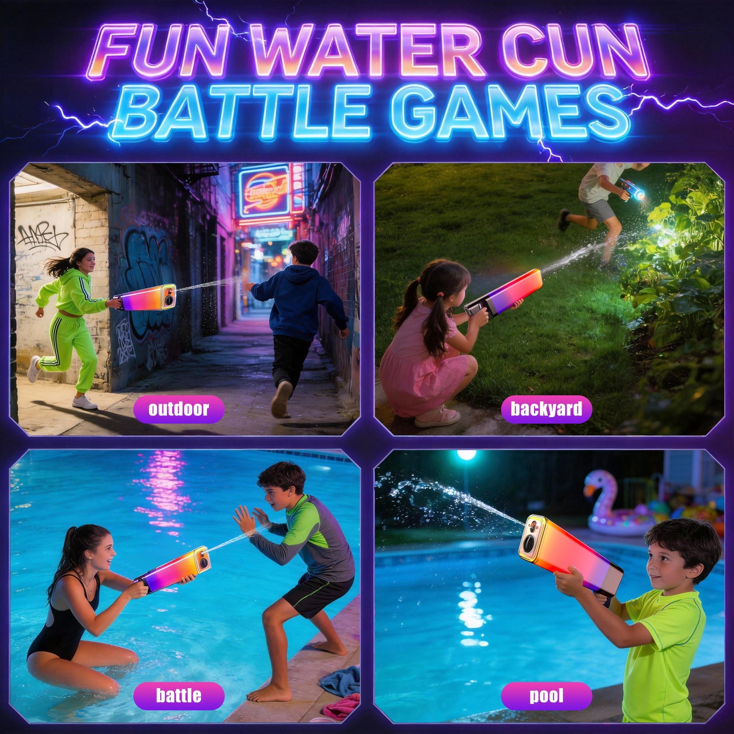 Gradient Color Electric Water Gun - Rechargeable Blaster for Pool & Beach Fun