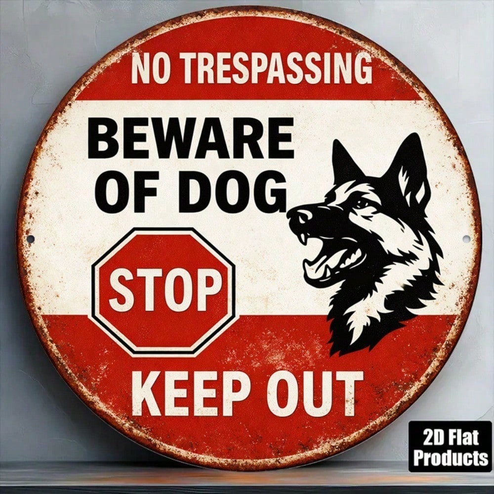 8x8 Inch Vintage Beware of Dog No Trespassing Tin Sign
