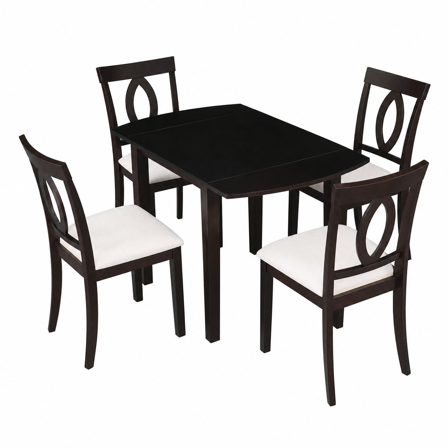 Drop Leaf Dining Table Set with 2 Upholstered Chairs - Dark Brown