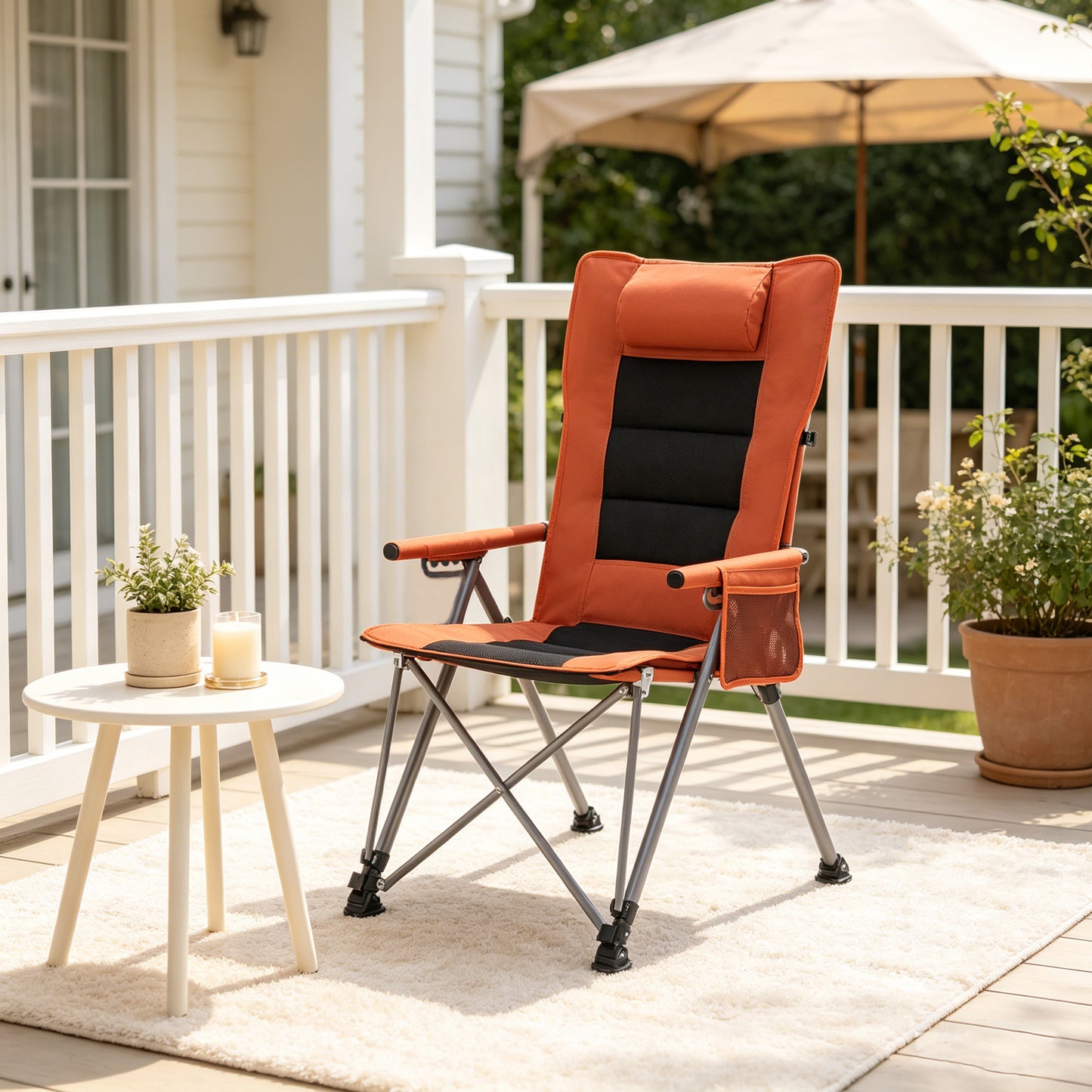 Adjustable 5-Position Reclining Camping Chair with Carry Bag - Orange