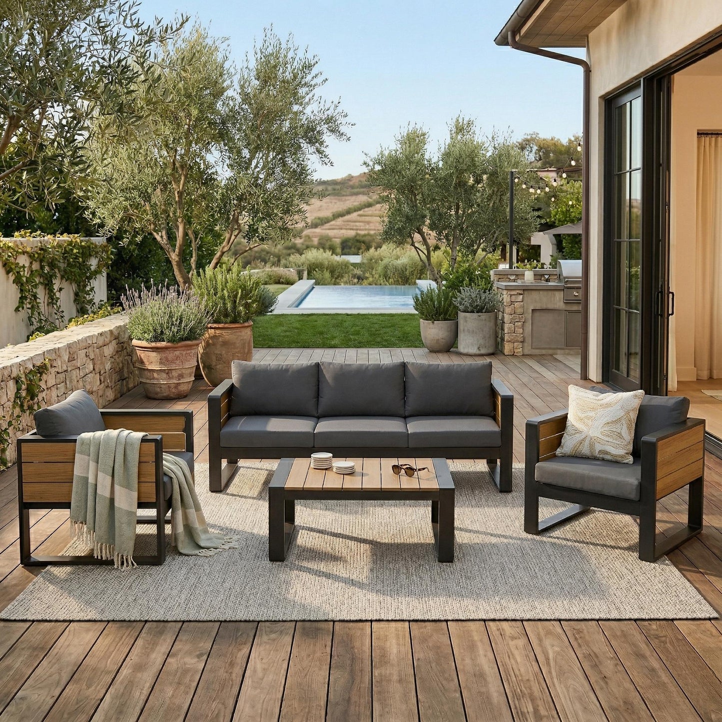 Large 4-Piece Outdoor Patio Furniture Set For 5 Person, 3-Seater