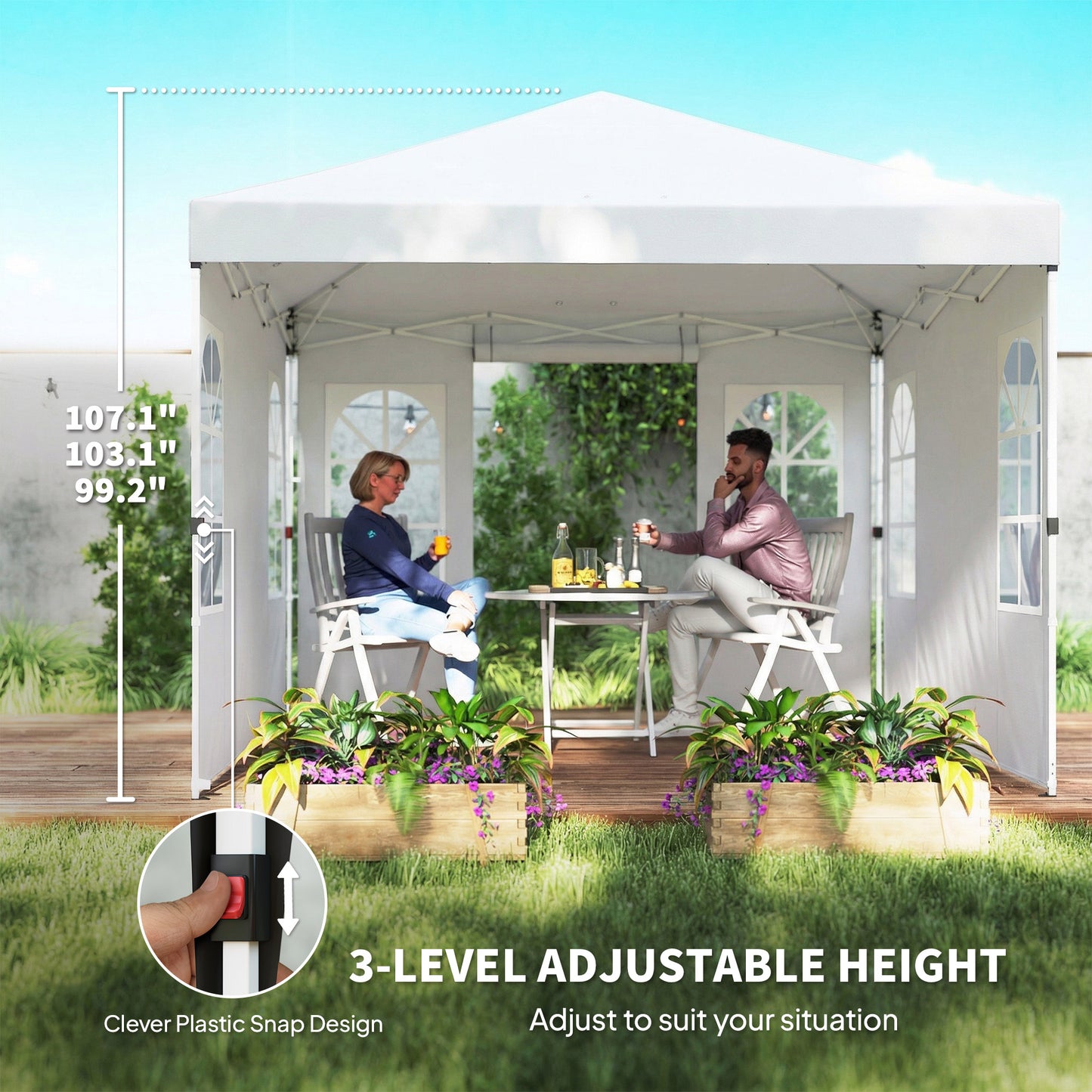 Pop Up Canopy Tent 9.6 x 9.6 ft with Sidewalls - White