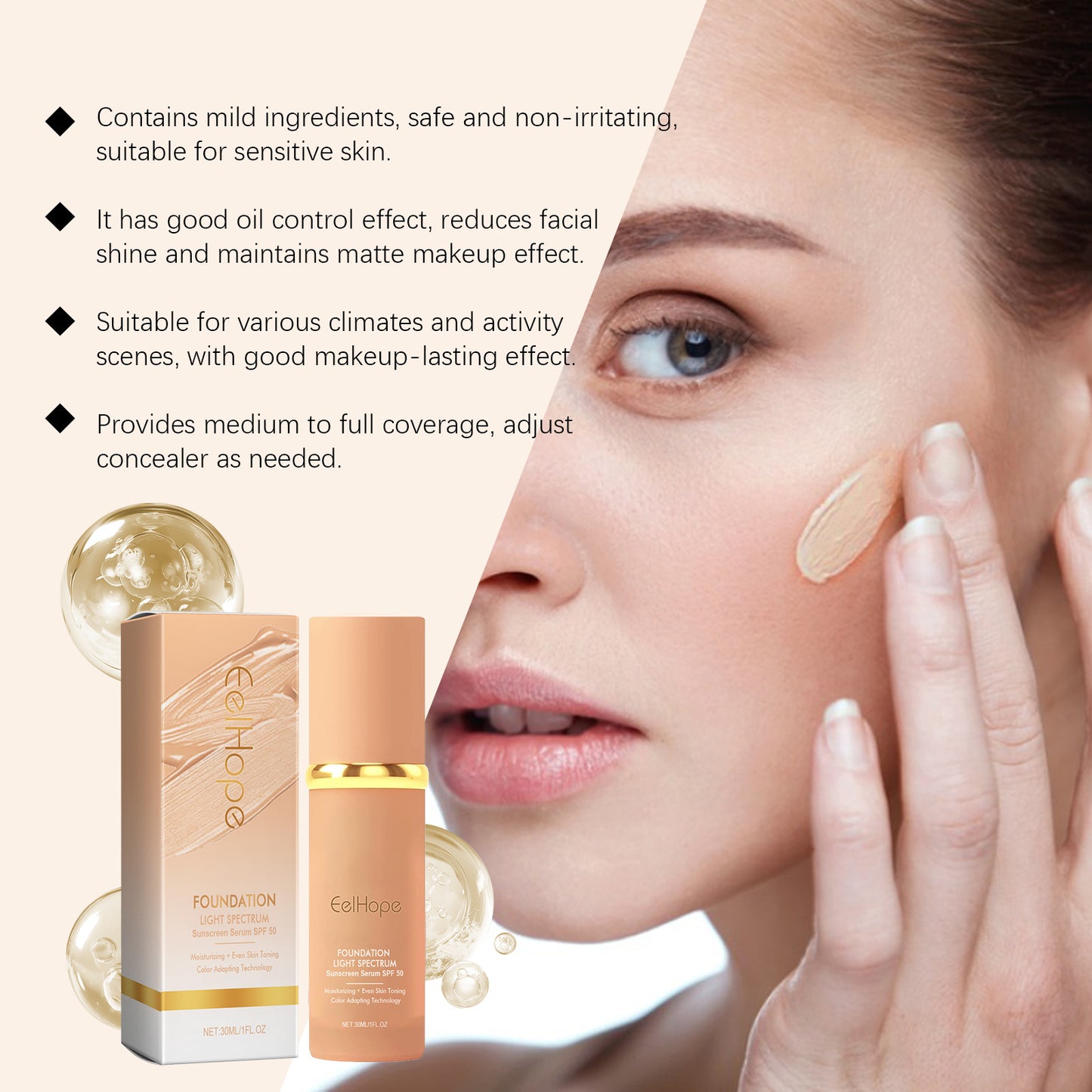Temperature Change Liquid Foundation with Hyaluronic Acid 30ml Light & Thin Concealer Moisturizer