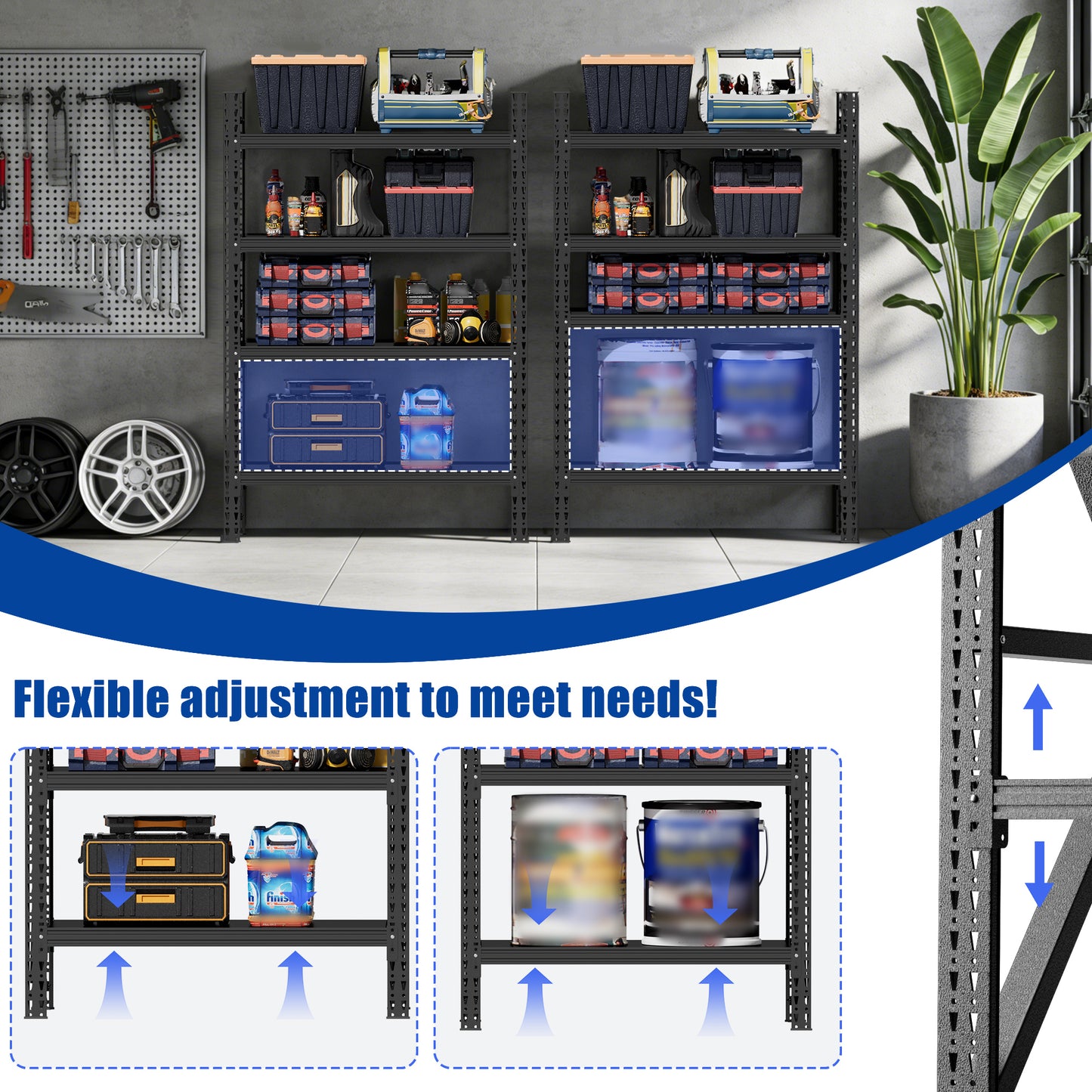 Heavy Duty Metal Adjustable Garage Shelves, 69 H X 47 W Industrial