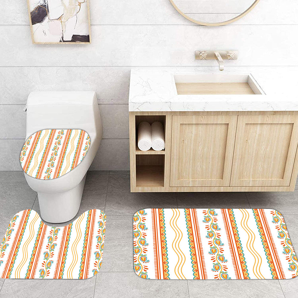 Bathroom Shower Curtain and Floor Mat Set - Polyester, Anti-slip, Modern Style