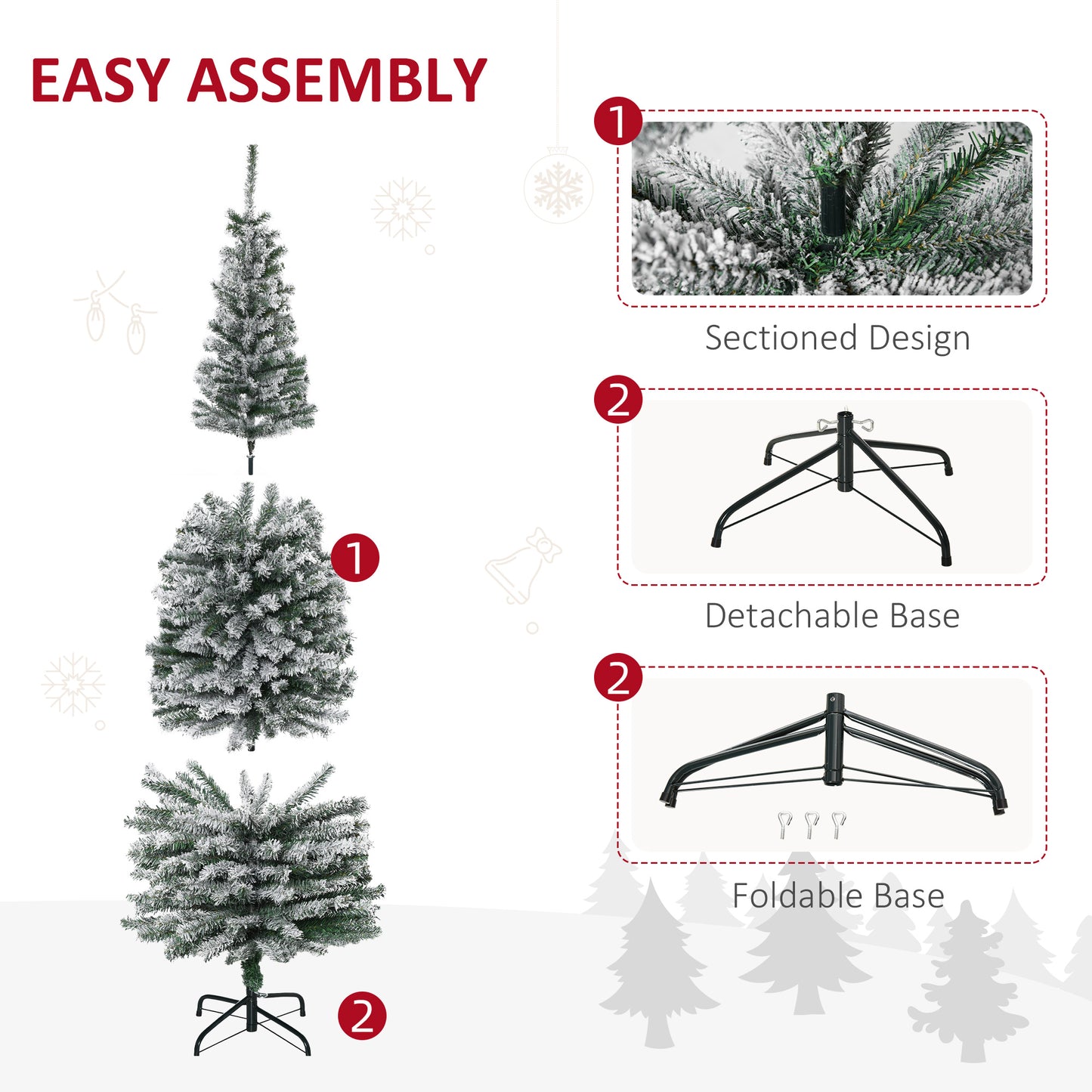 6ft Flocked Christmas Tree - Pencil Shape with Faux Snow