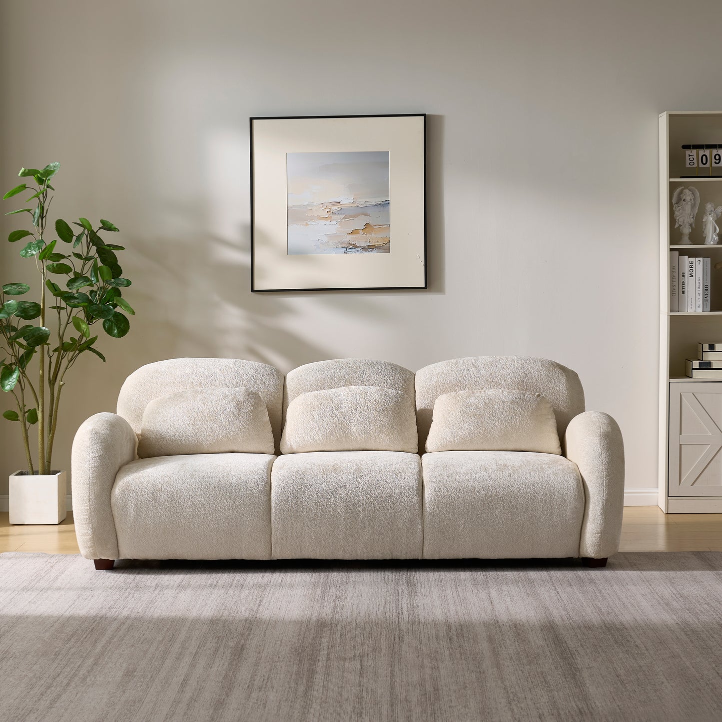 78-Inch Modern 3-Seater Boucle Sofa with 3 Pillows - Beige
