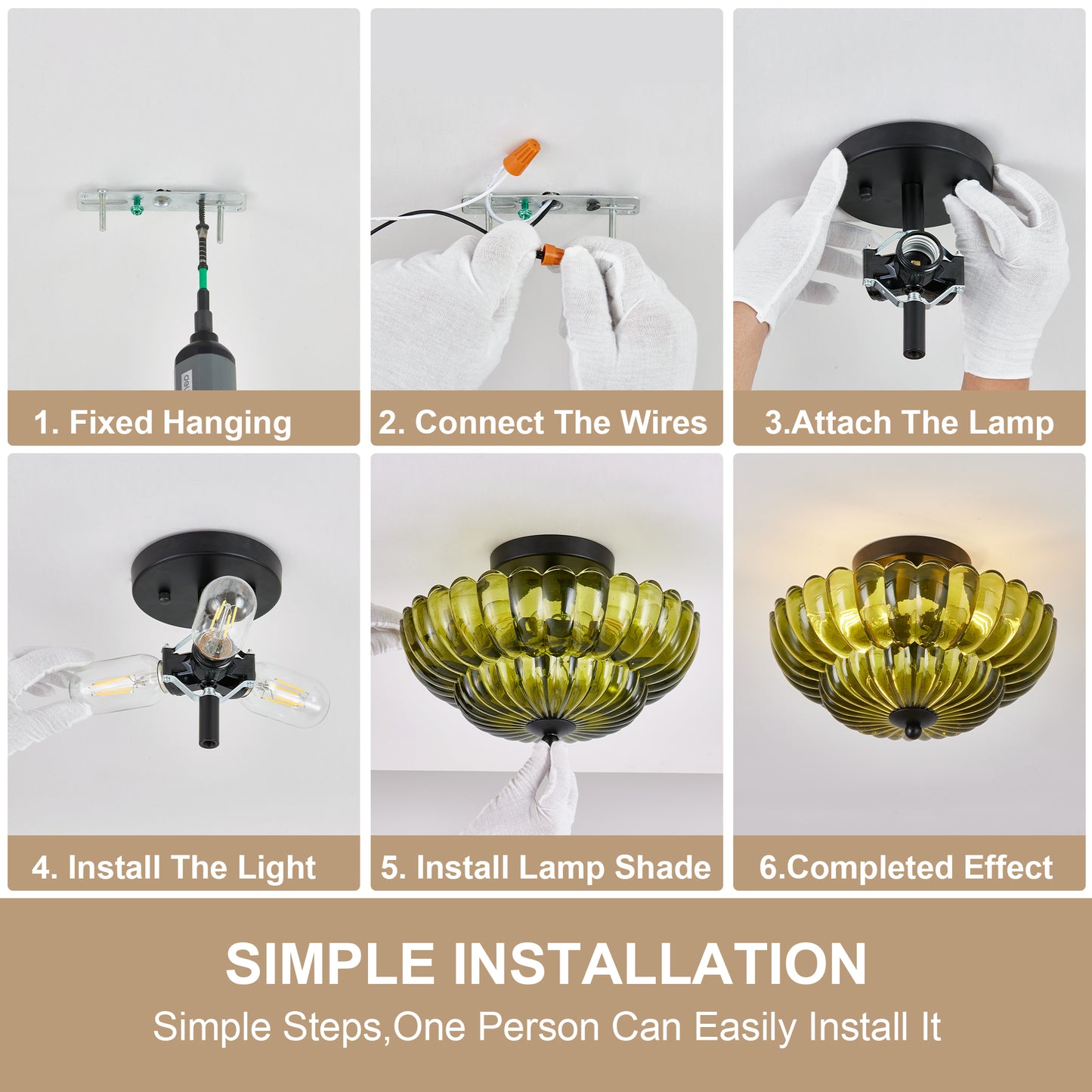 Green Glass Semi Flush Mount Ceiling Light - 3-Bulb Modern Fixture for Living Room & Bedroom