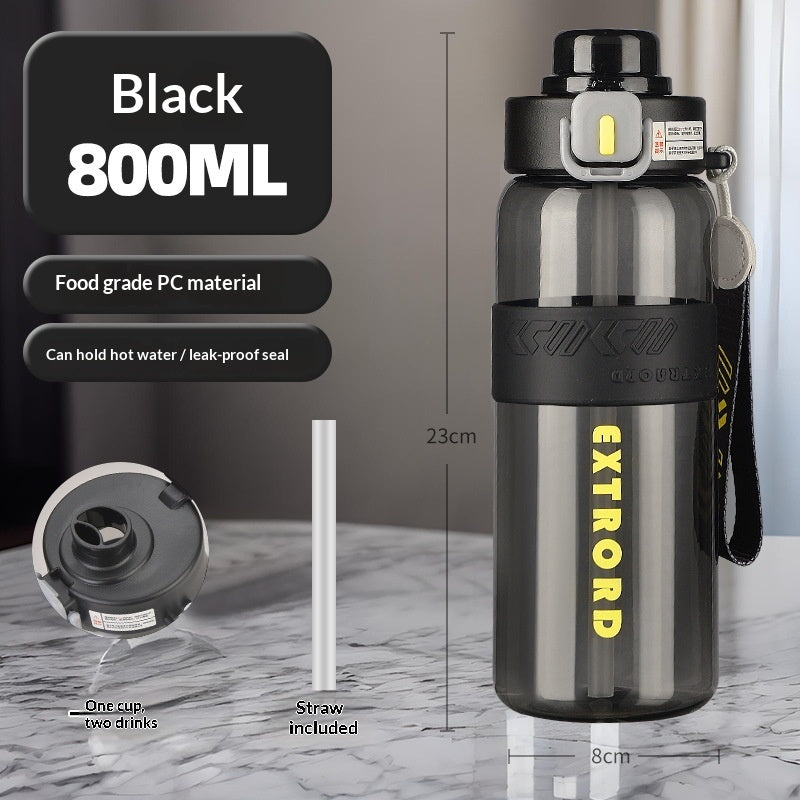 Large Capacity Sports Water Bottle with Straw Lid - Heat-Resistant Polycarbonate
