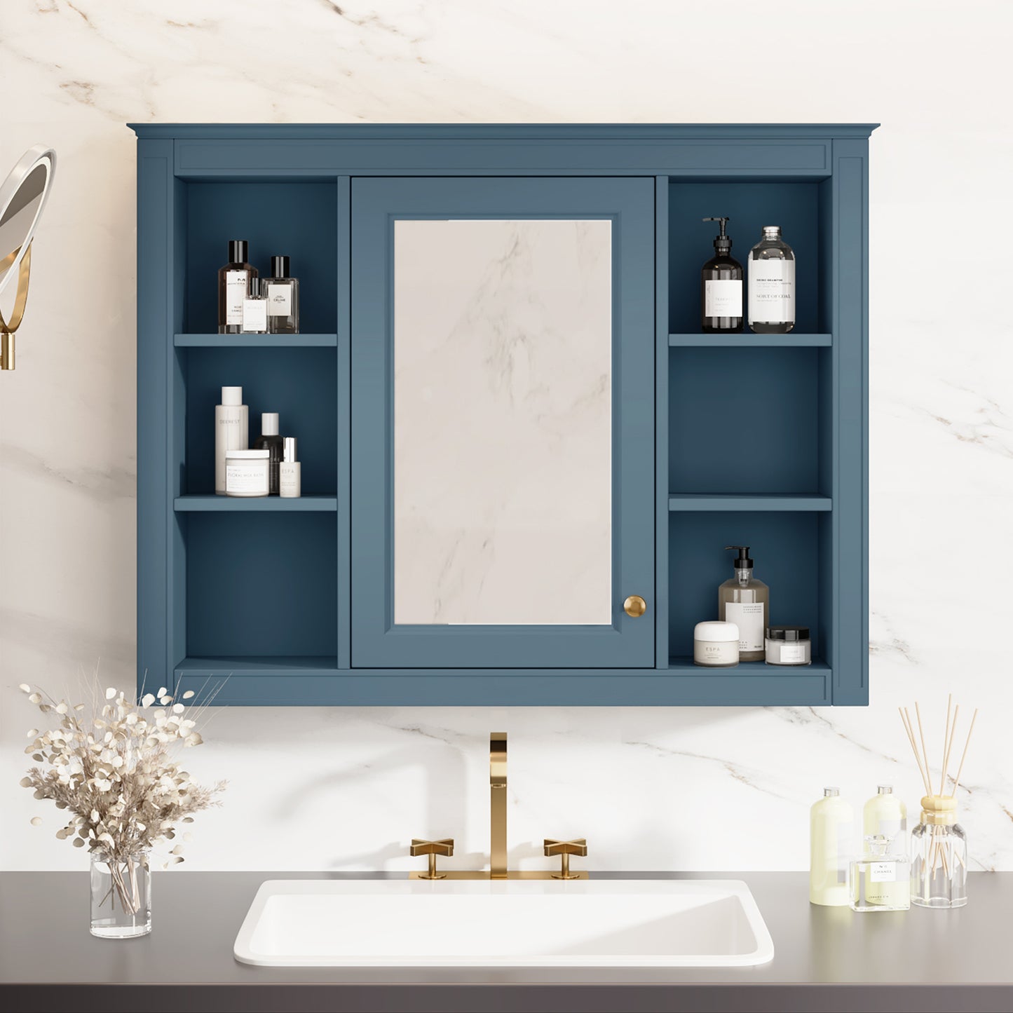 35'' x 28'' Wall Mounted Bathroom Storage Cabinet with Mirror - Indigo Blue