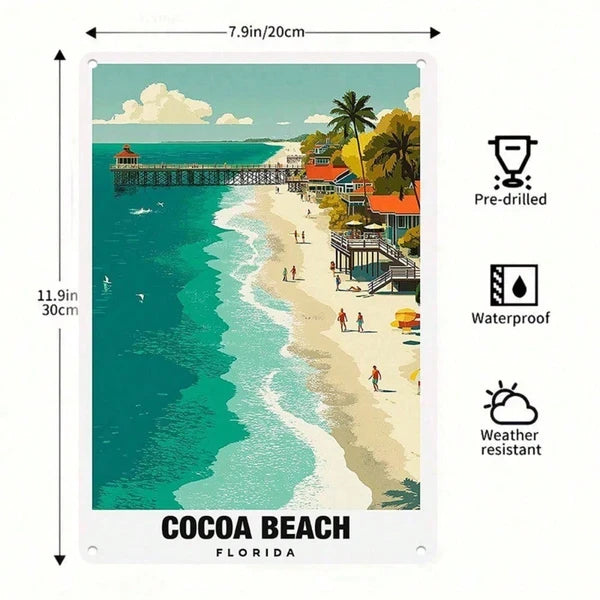 Retro Cocoa Beach Florida Metal Tin Sign - 20cm Home Decor