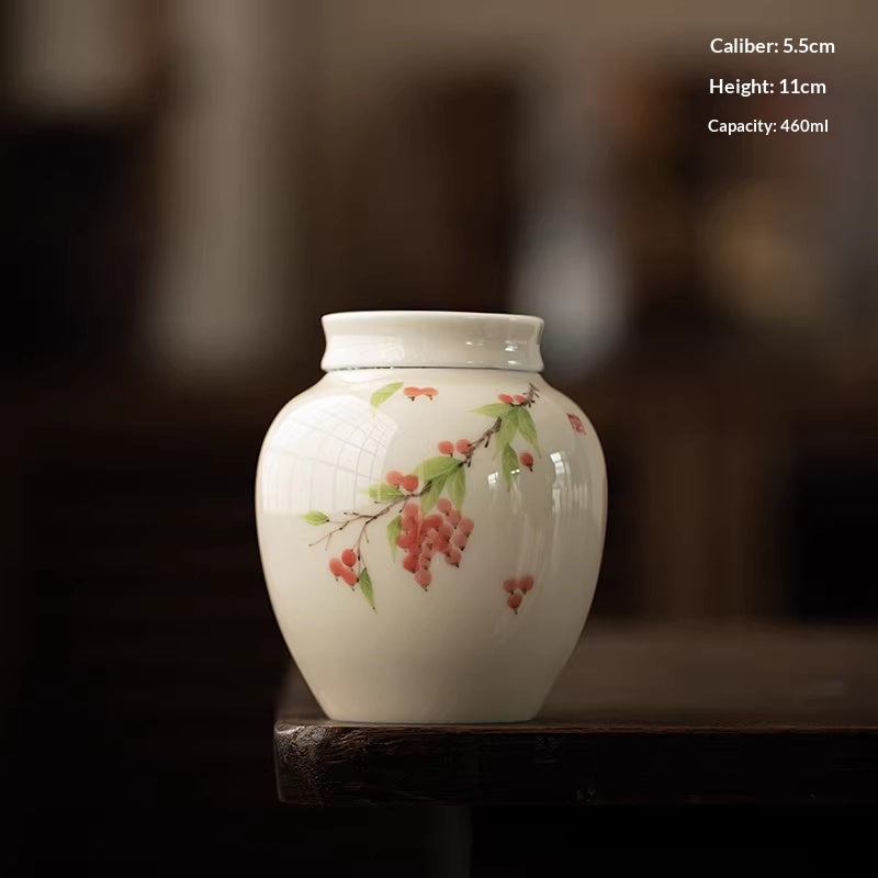 Hand-Painted Ceramic Tea Caddy with Airtight Seal - Chinese Style Household Storage