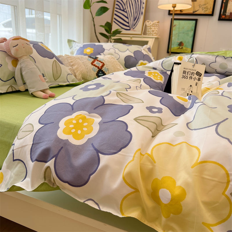 Washed Cotton Bed Sheet Quilt Cover Set - Multiple Sizes & Patterns