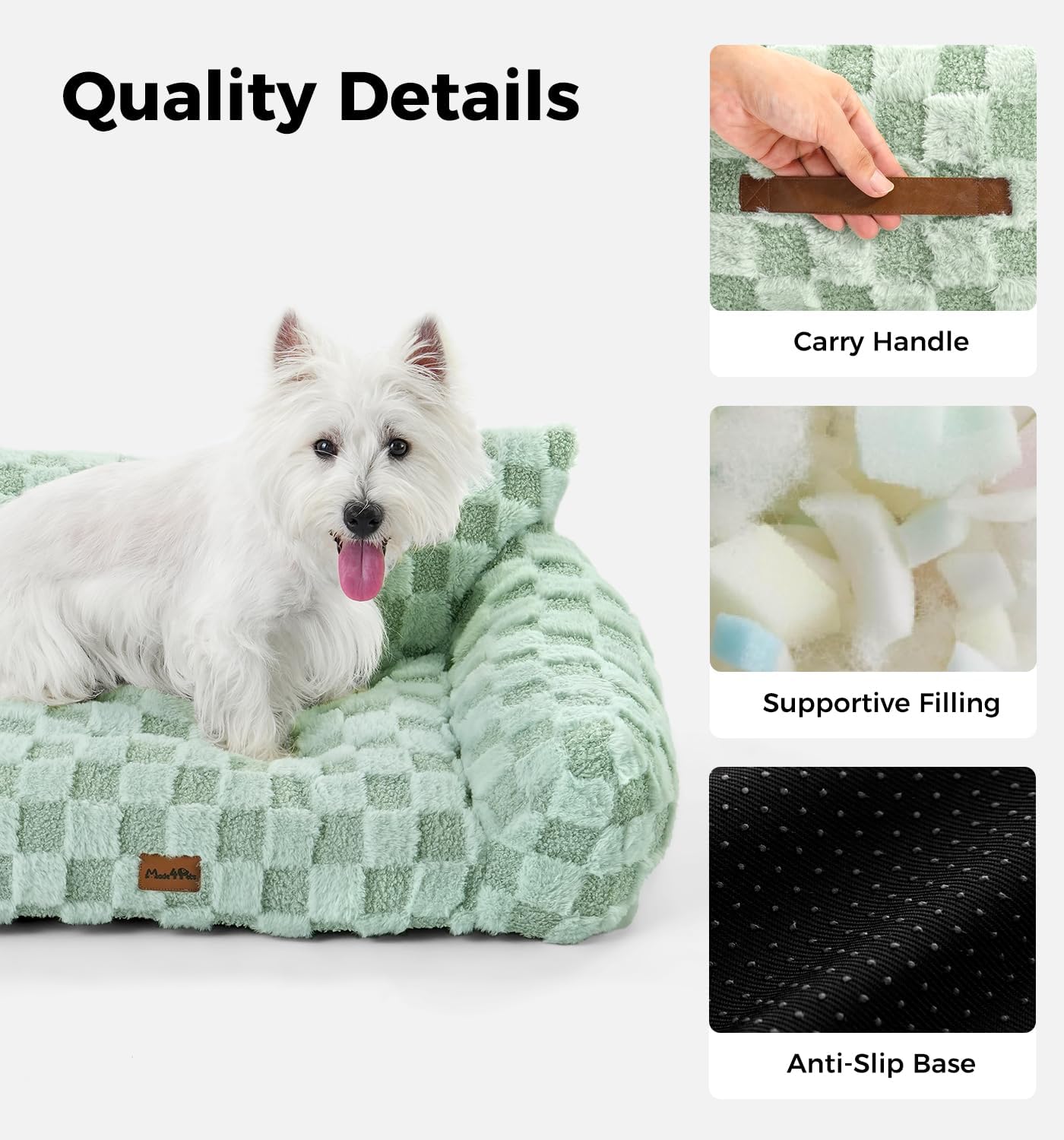 Medium Pet Sofa Bed with Sage Green Plaid Cover - Made4Pets