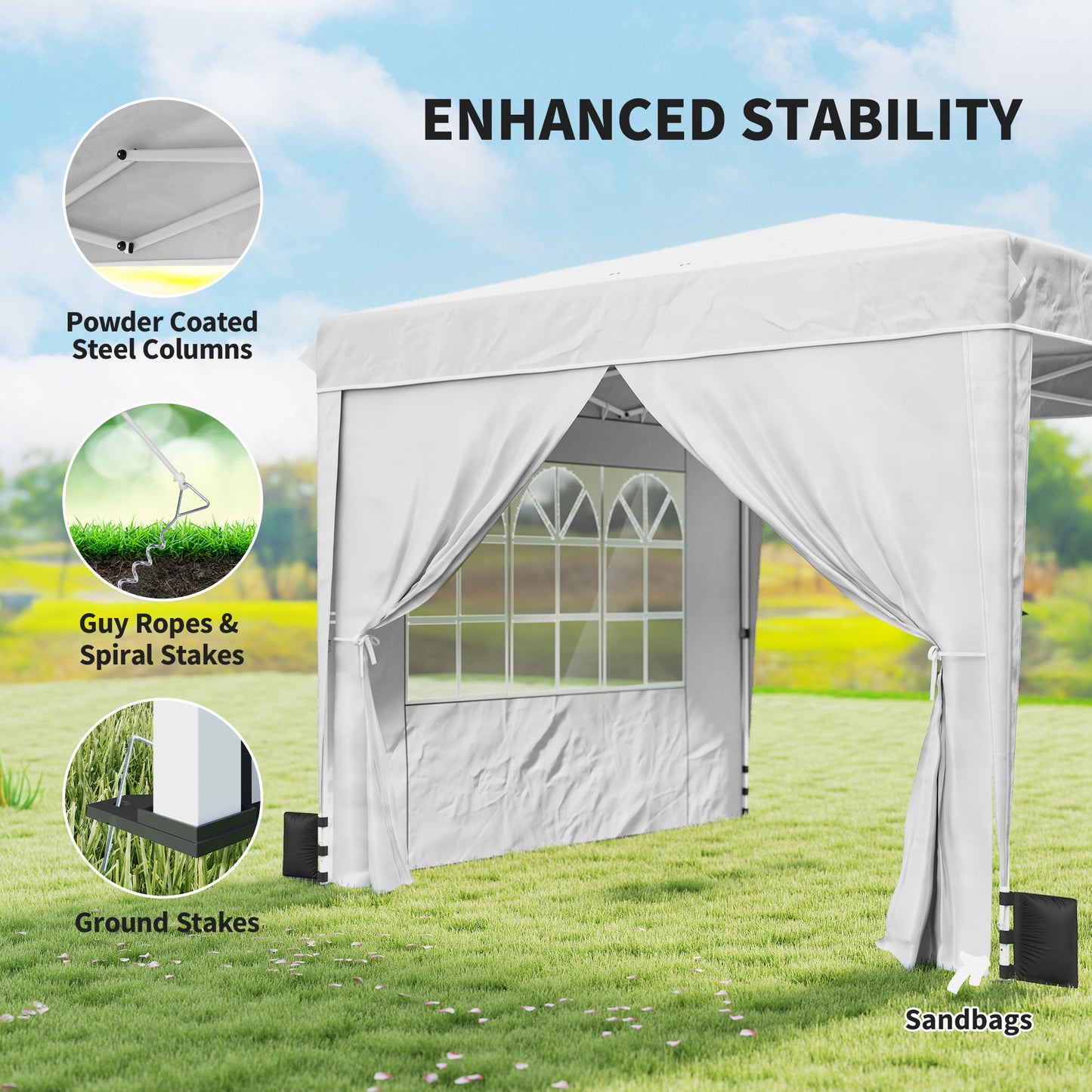10x10 ft Pop Up Canopy Tent with Sidewalls - White
