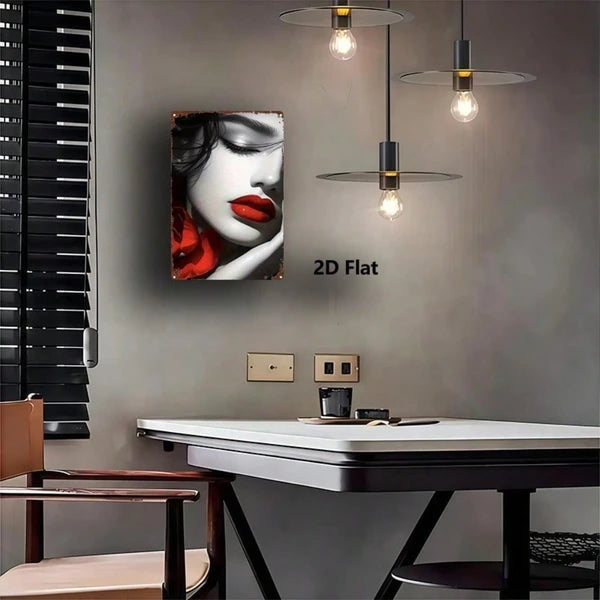 Red Lips Rose Metal Sign - Vintage Tin Wall Art 8x12 Inch