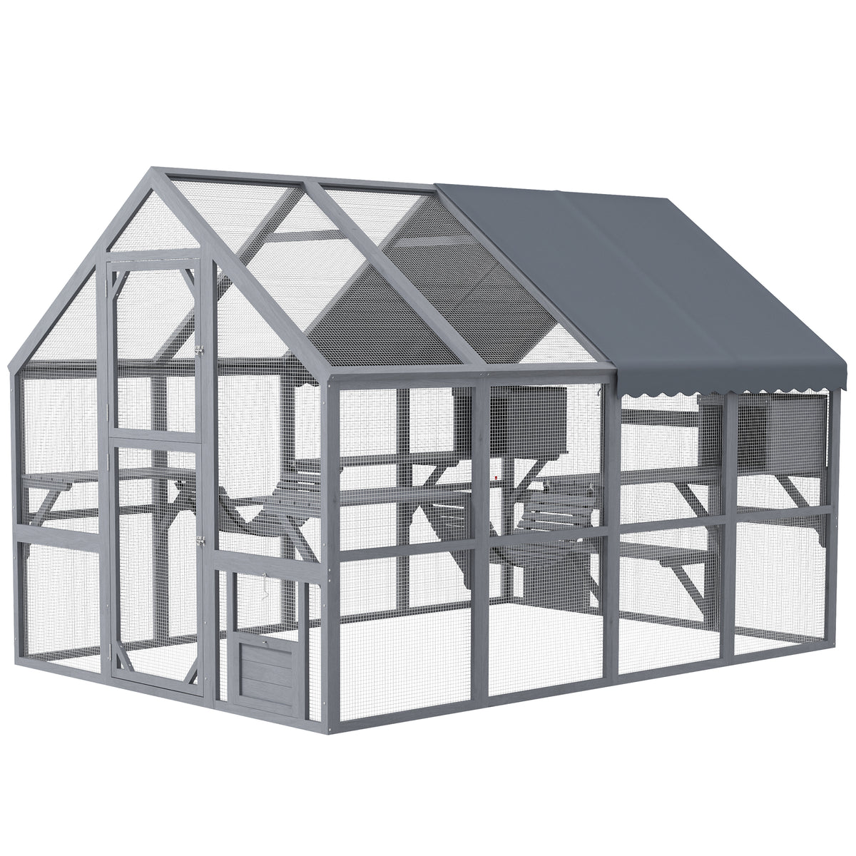 Outdoor Wooden Cat Enclosure with Waterproof Cover for 3-6 Cats
