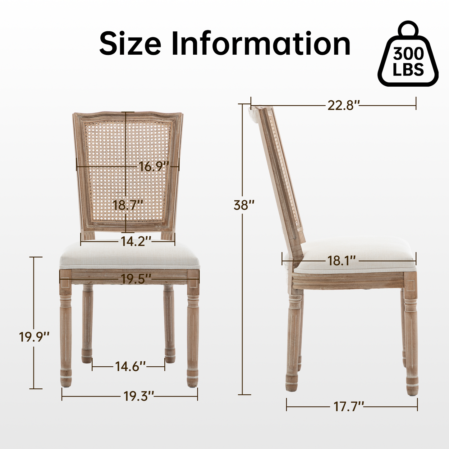 Farmhouse Dining Chairs Set of 2 - Solid Wood, Beige Linen Seat