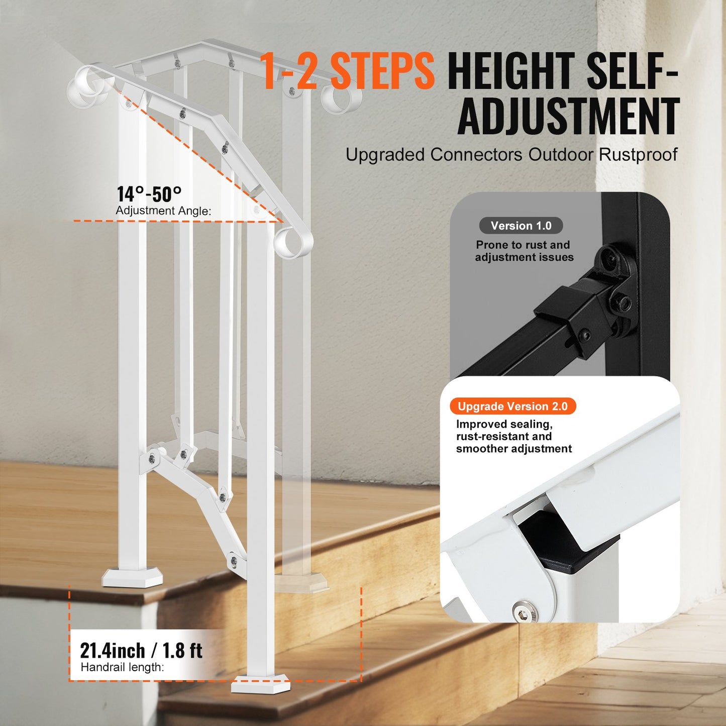 Outdoor Handrail for 1-2 Step Porch & Deck Safety - White