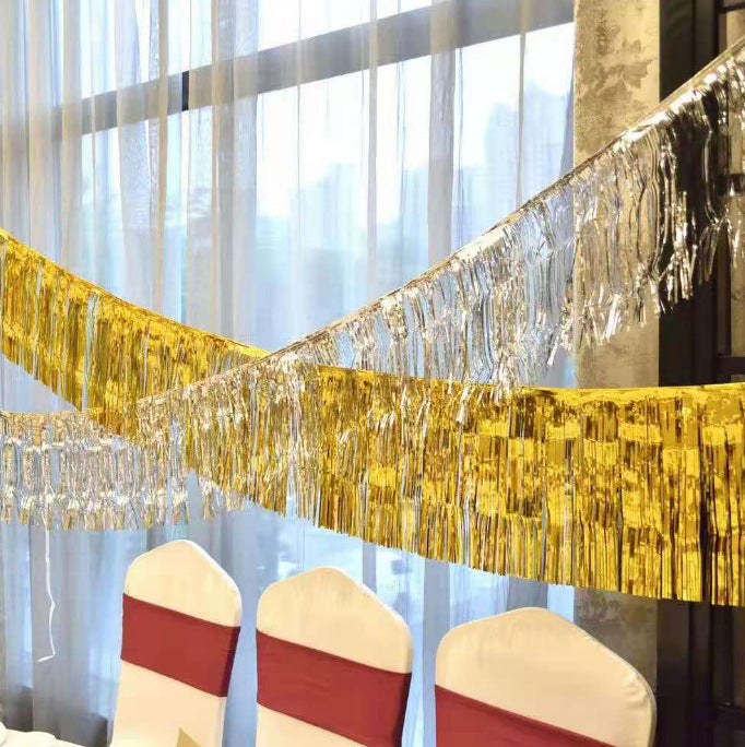 Festive Tinsel Curtain Tassel Banner for Celebrations Home Decor