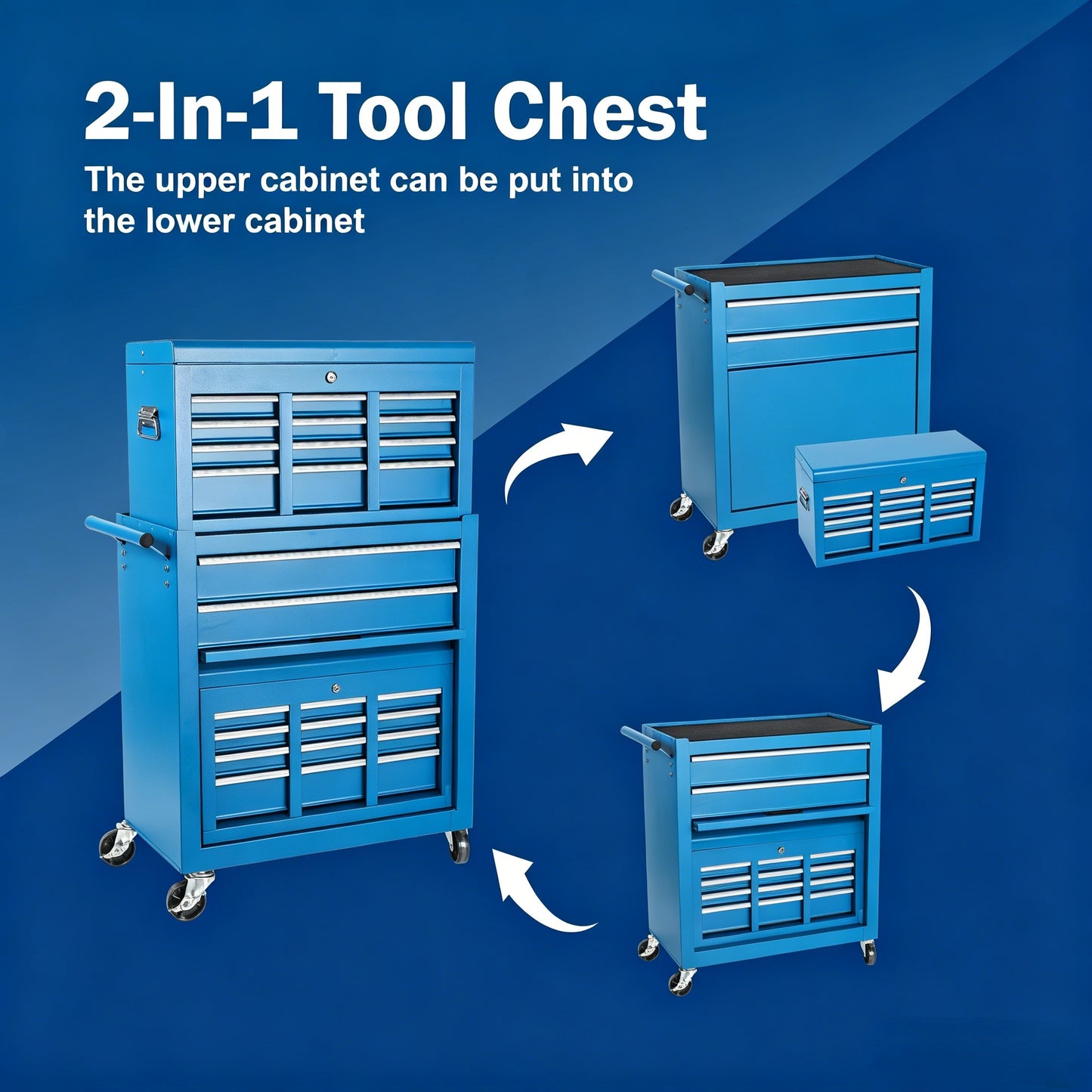 8-Drawer Steel Rolling Tool Chest with Detachable Top Box - Garage Storage