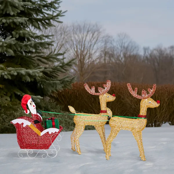 Lighted Reindeer Pulling Sleigh Christmas Decoration - Pre-lit Holiday Decor