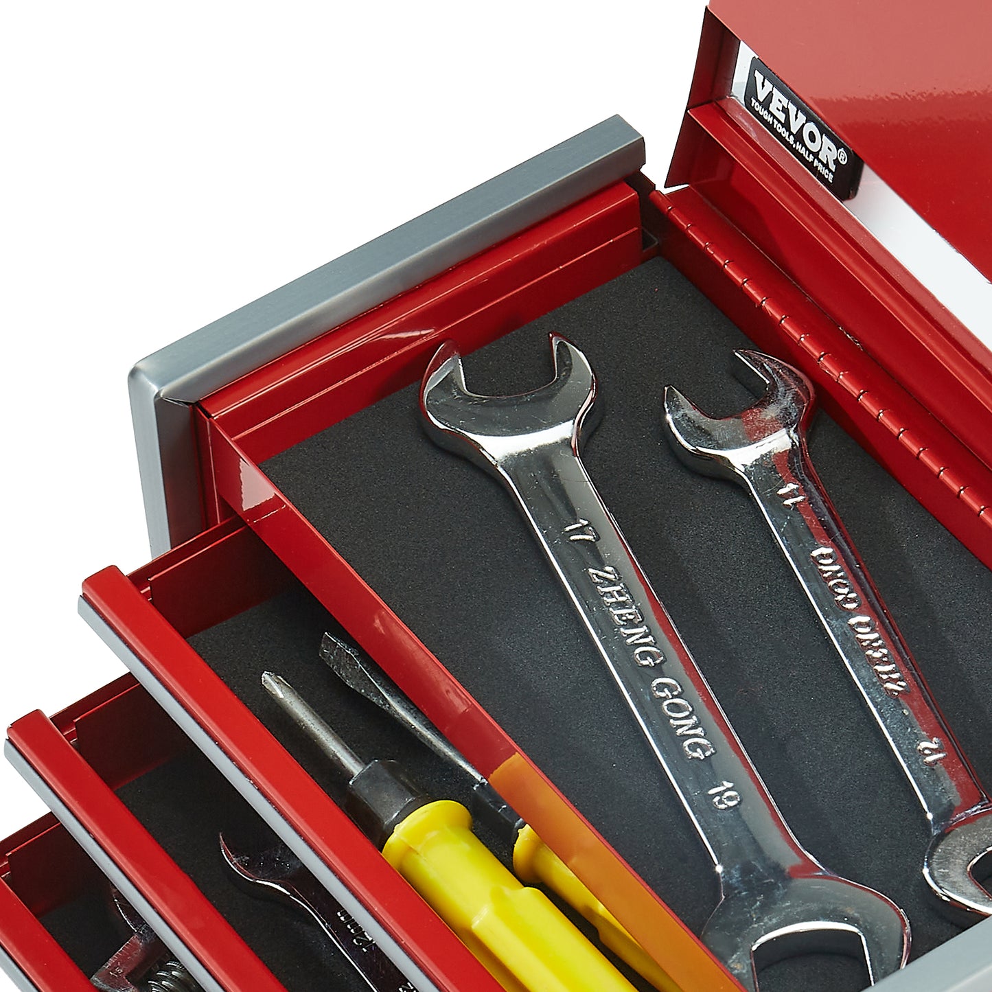 8.6-Inch Portable Metal Tool Box with 3 Drawers and Locking Lid