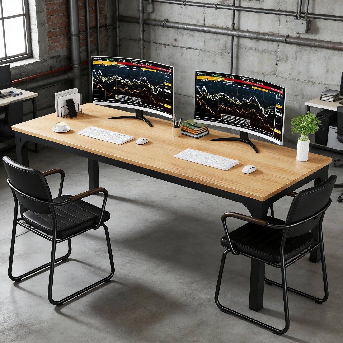Rectangle Executive Office Desk - Walnut - Dual Workstation