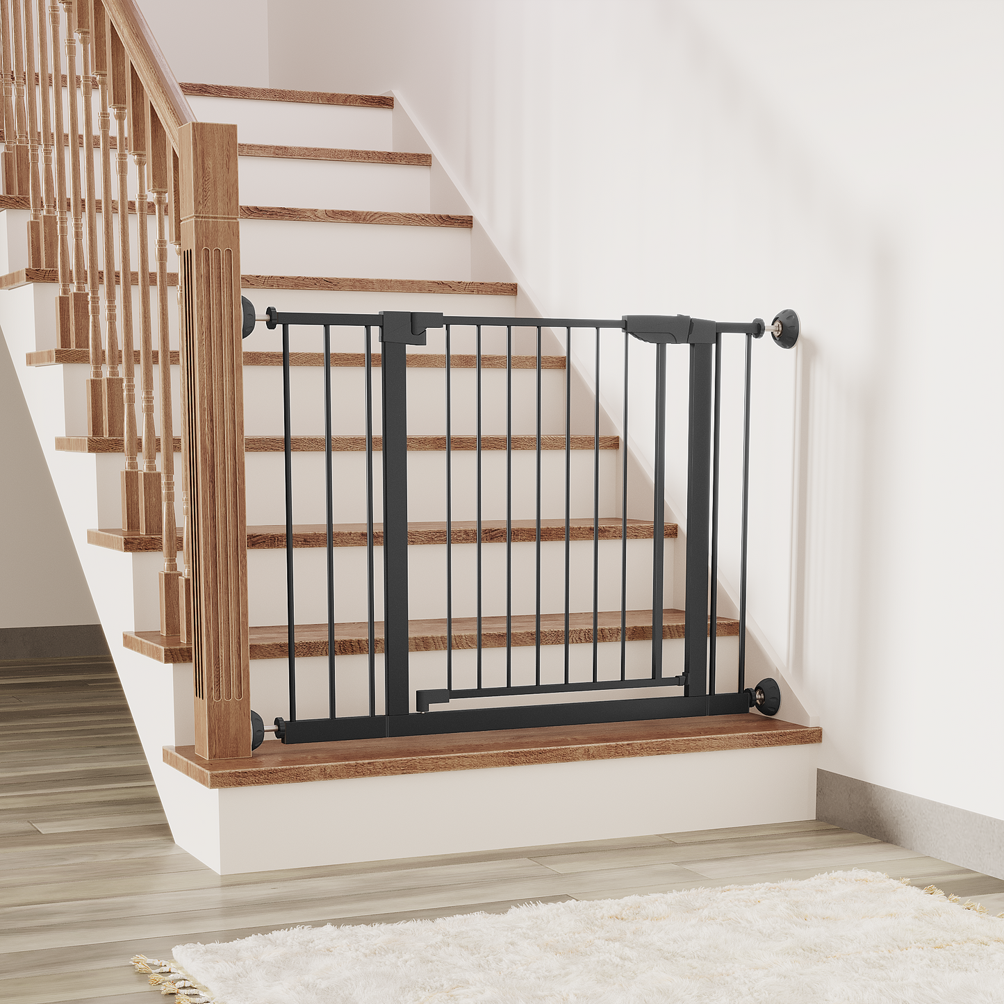 Pressure Mounted Baby Gate with Walk-Through Design - Black
