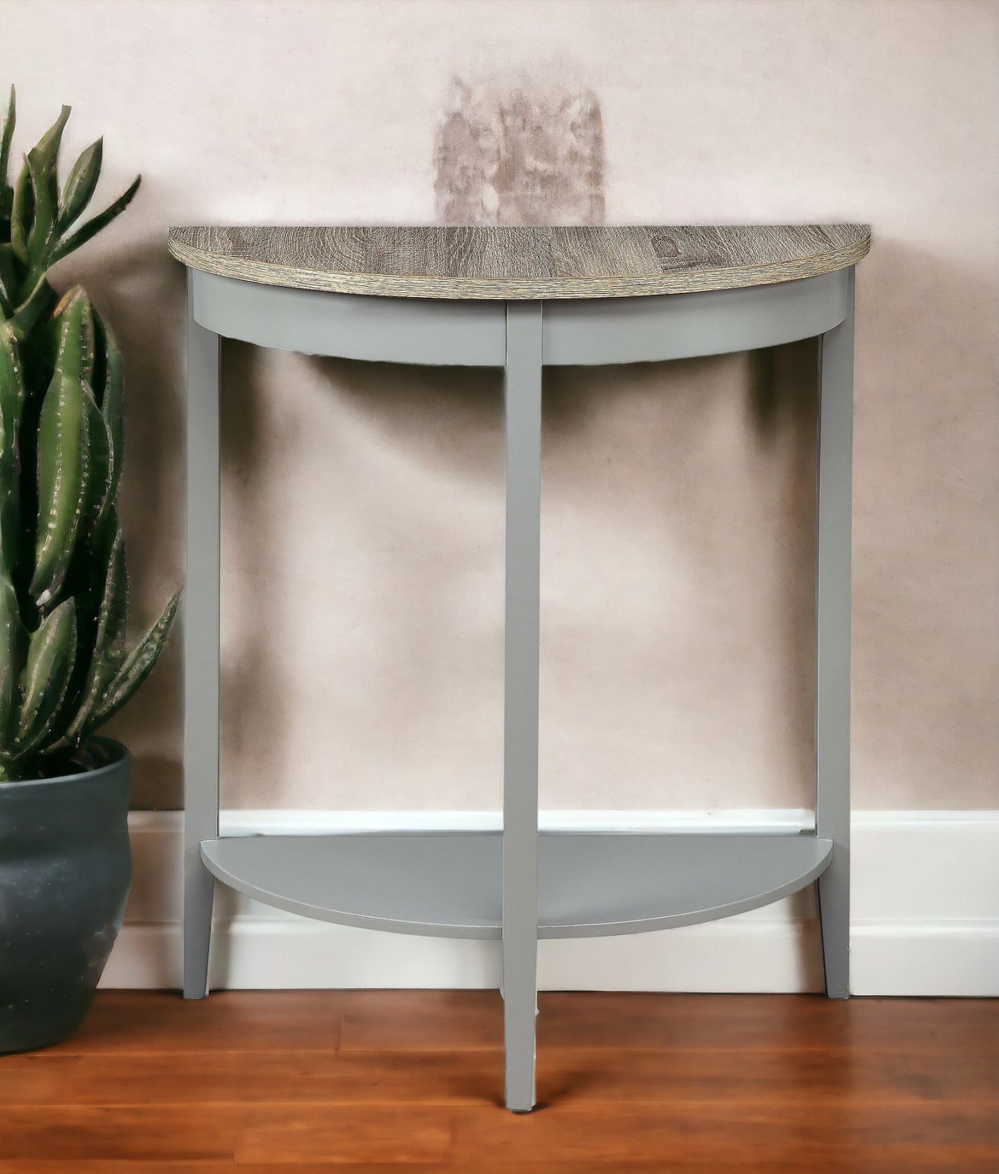 Justino Gray Oak Console Table - Elegant Half-Moon Design