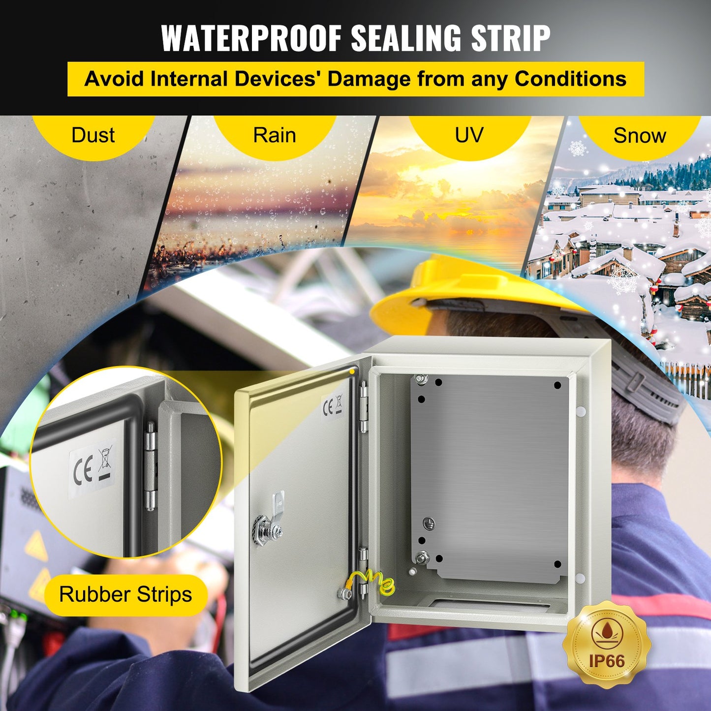 Outdoor Waterproof Steel Electrical Junction Box - NEMA 4X IP66 Enclosure, Grey