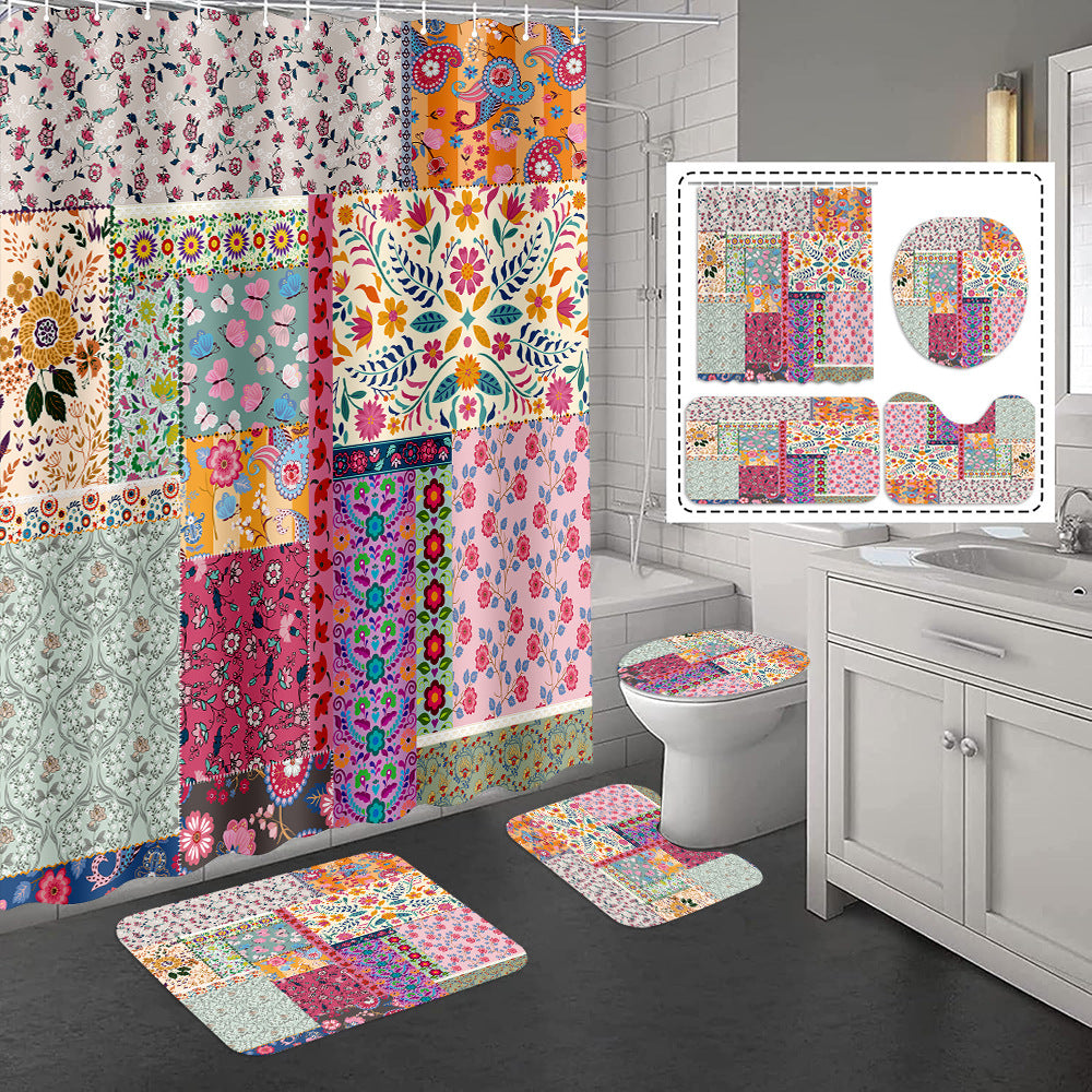 Bathroom Shower Curtain and Floor Mat Set - Polyester, Anti-slip, Modern Style