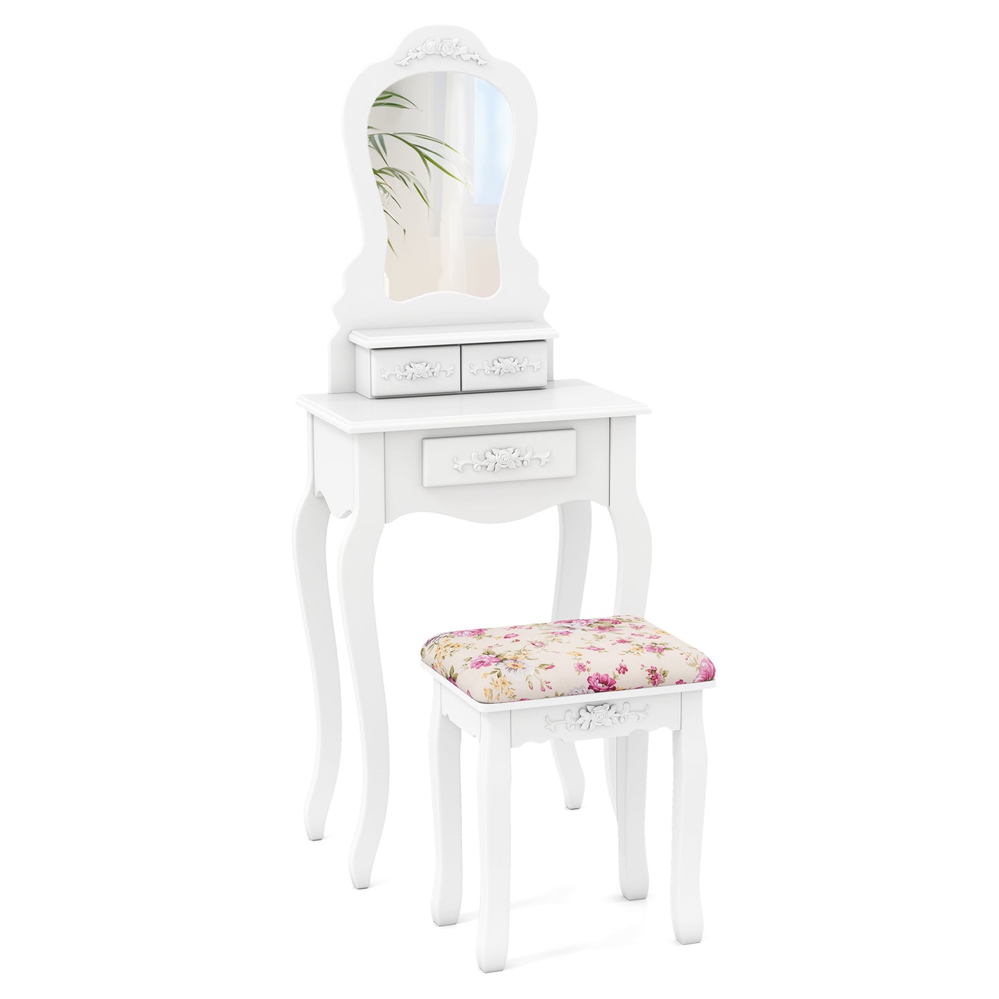 Makeup Vanity Table with 3 Drawers & Cushioned Stool - White